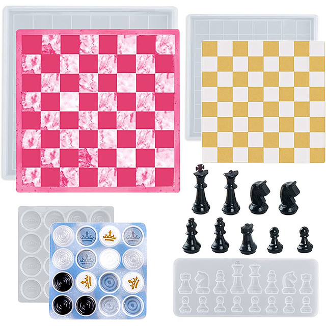 Chess Board Silicone Mold International Chess Epoxy Resin Casting Mold  Chess Set with Checkers Board Silicone